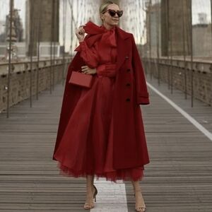 HALOGEN X ATLANTIC PACIFIC Organza Bow Blouse | L | Red | Puff Sleeve